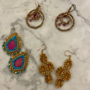 3 pair of colorful beaded boho earrings